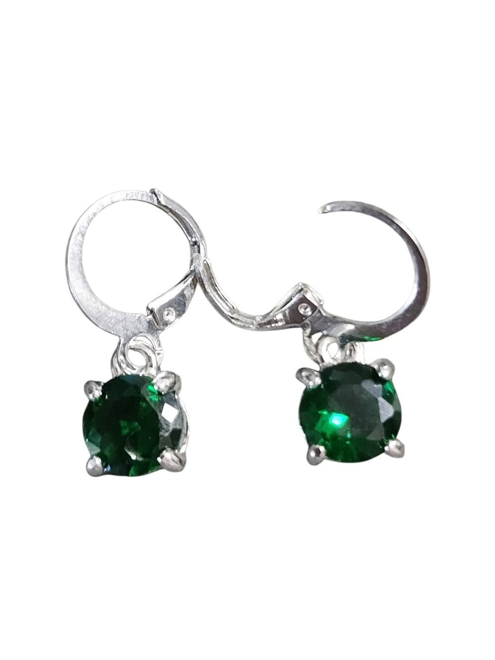 Silvertone 8mm Green Gemstone Earrings